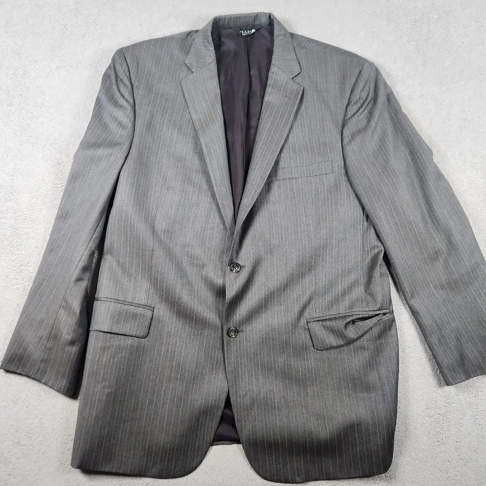 Jos. A. Bank Traveler Wool Blazer Mens 46L Grey Pinstripe Sport Coat Two Button